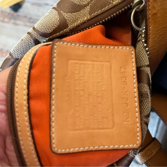 Coach Brown and Tan Signature Tote Bag, Vintage leather strap and bottom. - Picture 5 of 7